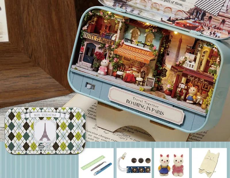 DIY Miniatures Craft Kit: Roaming in Paris - Tiny Travel Scene with Display Stand (Craft Gift)
