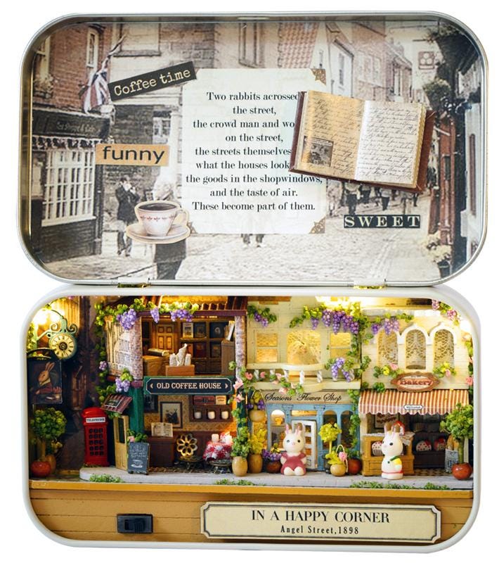 DIY Miniatures Craft Kit: In a Happy Corner - Cozy Street Corner Box Theater Diorama (Craft Gift)