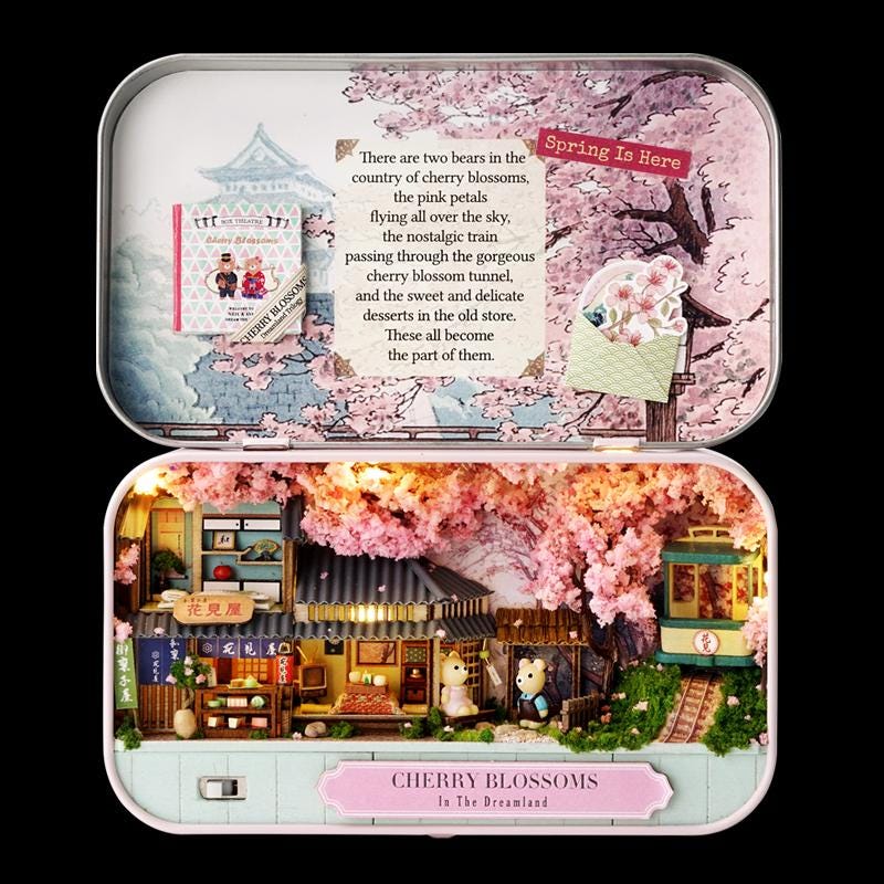 DIY Miniatures Craft Kit: Cherry Blossom - Tiny Spring Diorama  (Gift for Craft Lovers)