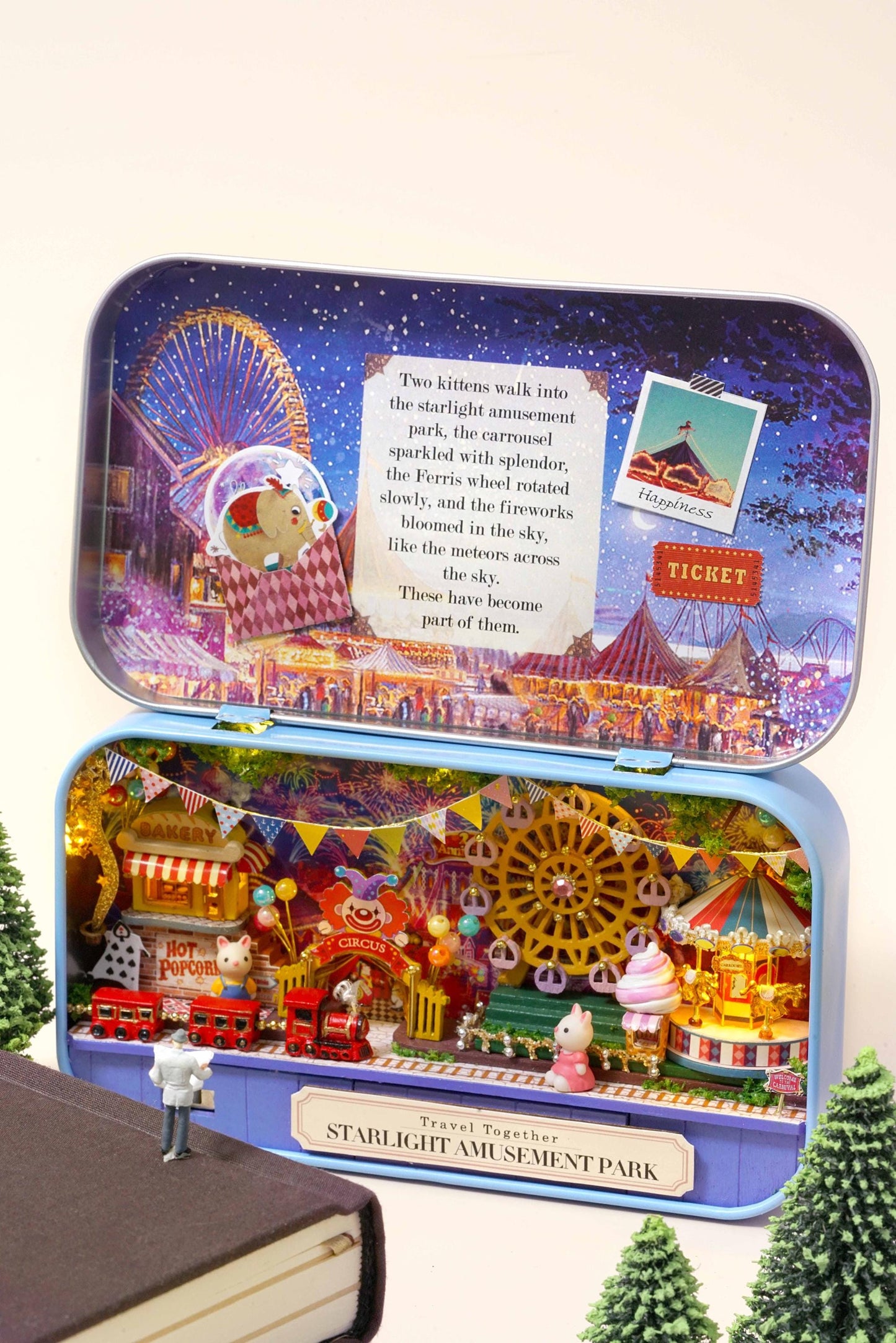DIY Miniatures Craft Kit: Starlight Amusement Park - Tiny Carnival Diorama with Tools (Craft Gift)
