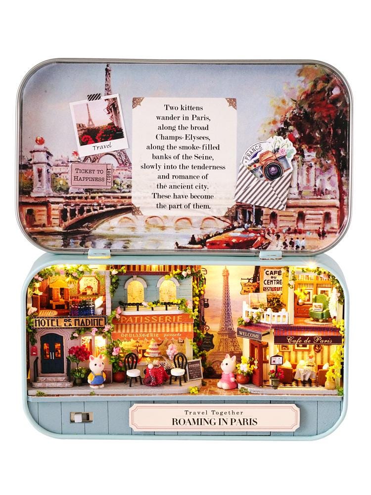 DIY Miniatures Craft Kit: Roaming in Paris - Tiny Travel Scene with Display Stand (Craft Gift)