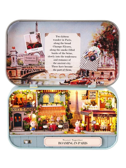 DIY Miniatures Craft Kit: Roaming in Paris - Tiny Travel Scene with Display Stand (Craft Gift)