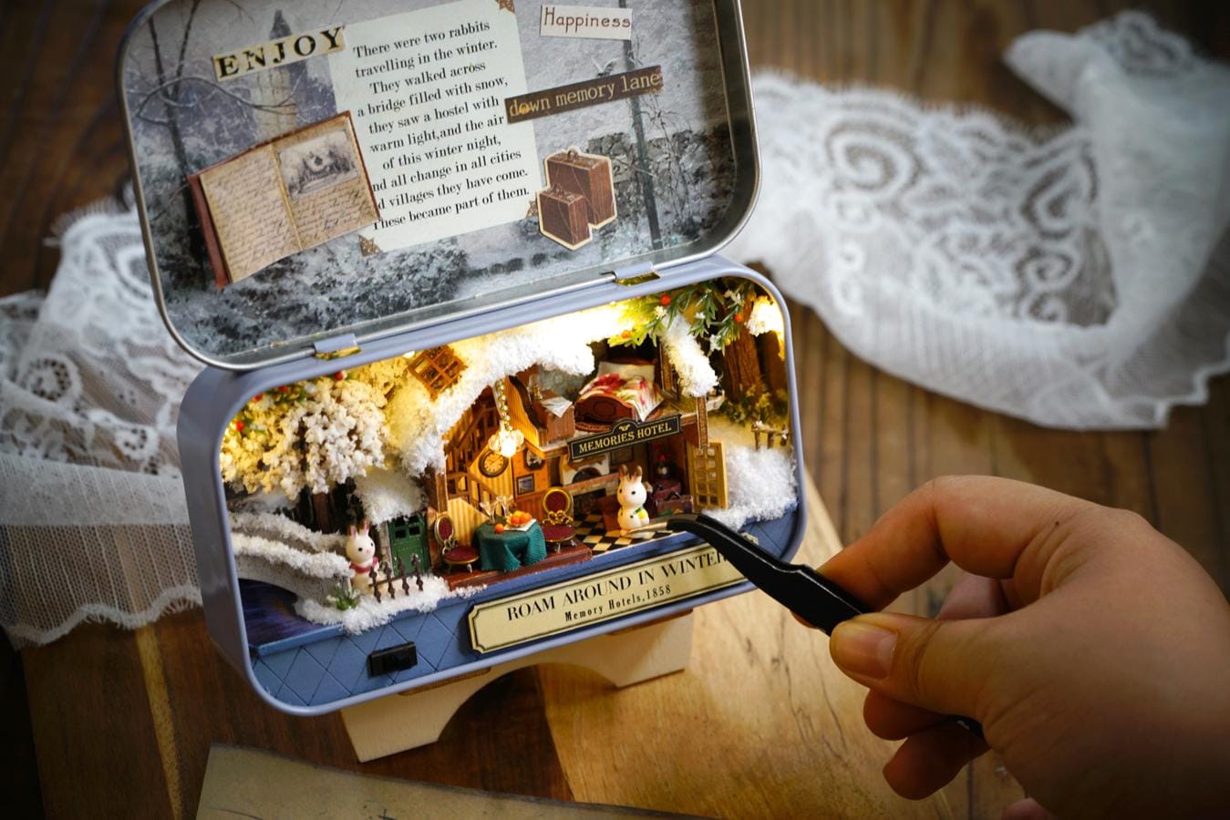 DIY Miniatures Craft Kit: Roam Around in Winter - Snowy Box Theater Diorama (Craft Gift)