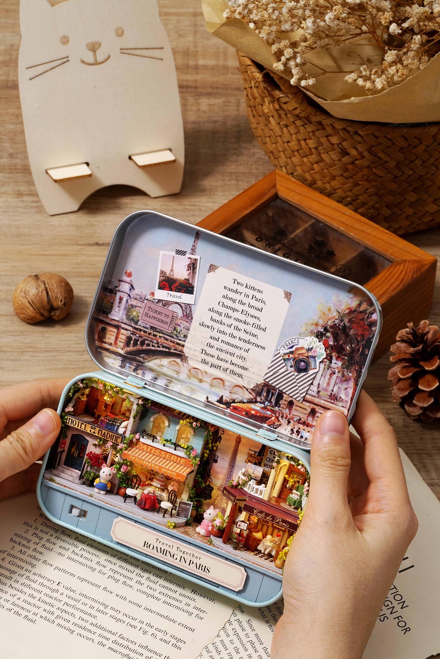 DIY Miniatures Craft Kit: Roaming in Paris - Tiny Travel Scene with Display Stand (Craft Gift)