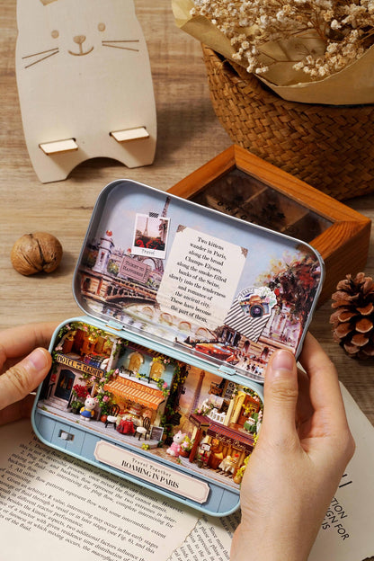DIY Miniatures Craft Kit: Roaming in Paris - Tiny Travel Scene with Display Stand (Craft Gift)