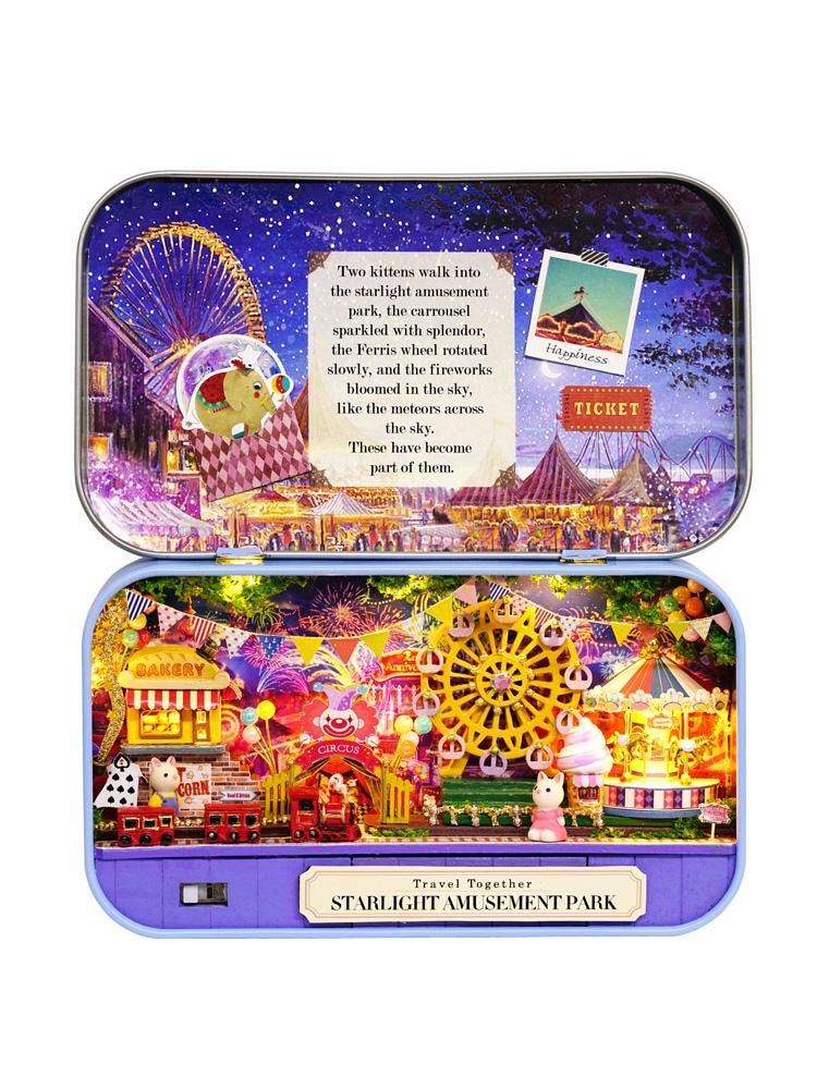 DIY Miniatures Craft Kit: Starlight Amusement Park - Tiny Carnival Diorama with Tools (Craft Gift)
