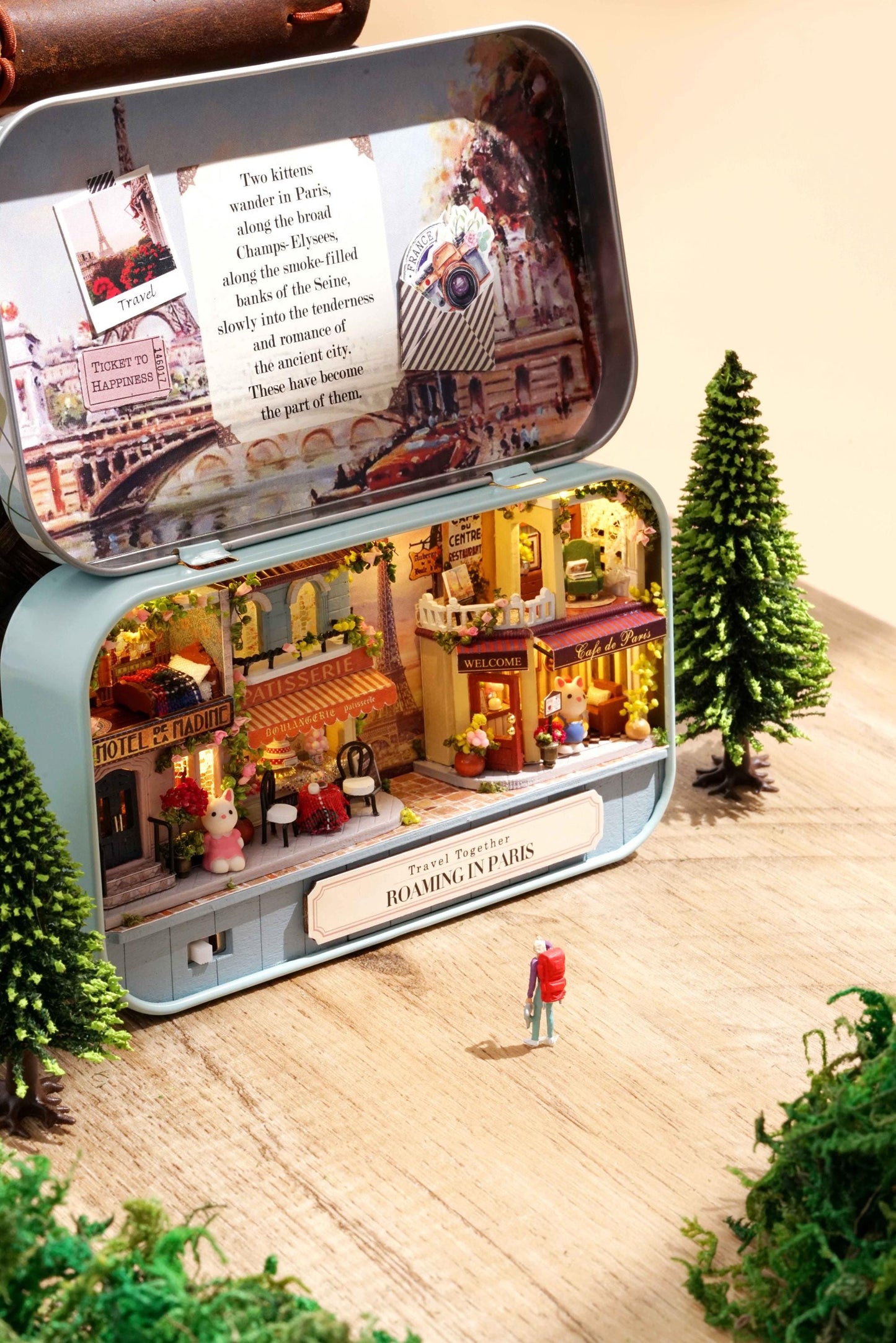 DIY Miniatures Craft Kit: Roaming in Paris - Tiny Travel Scene with Display Stand (Craft Gift)