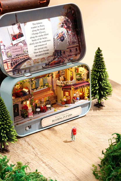 DIY Miniatures Craft Kit: Roaming in Paris - Tiny Travel Scene with Display Stand (Craft Gift)