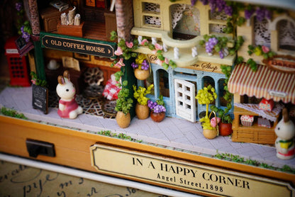 DIY Miniatures Craft Kit: In a Happy Corner - Cozy Street Corner Box Theater Diorama (Craft Gift)