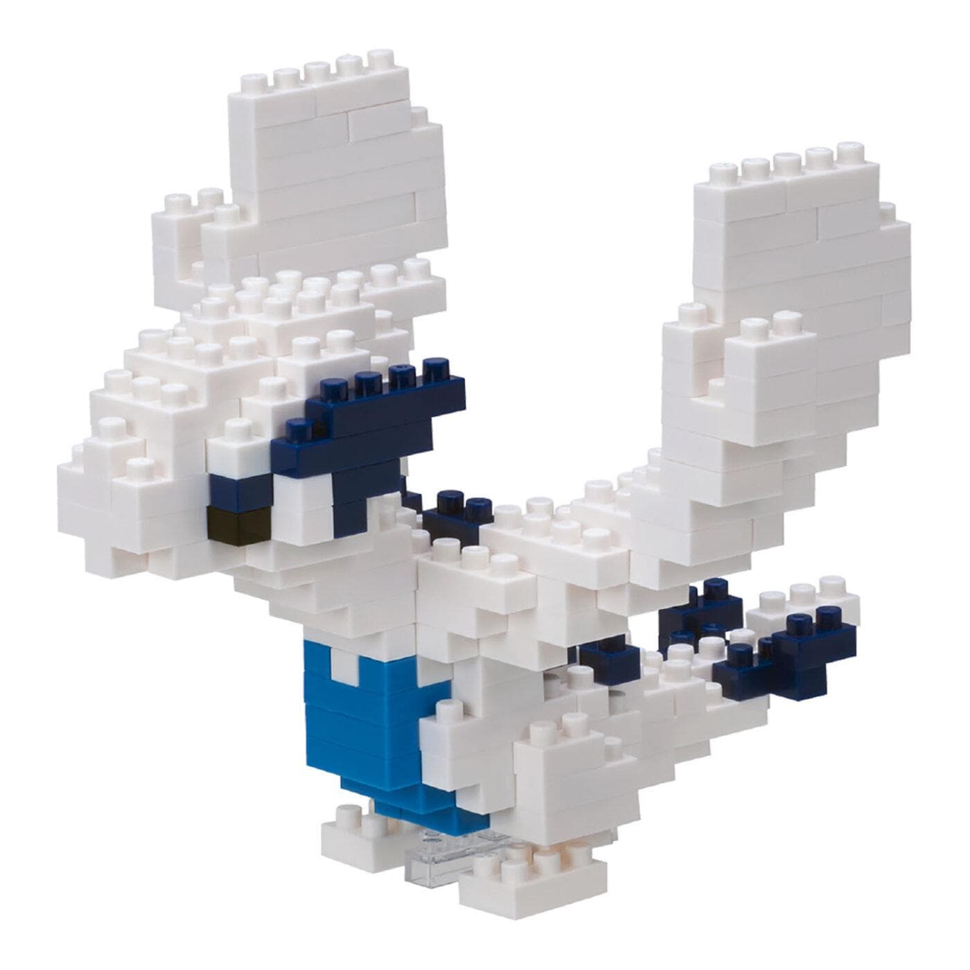 A white and blue LEGO brick figure with large ears and a blue eye patch.