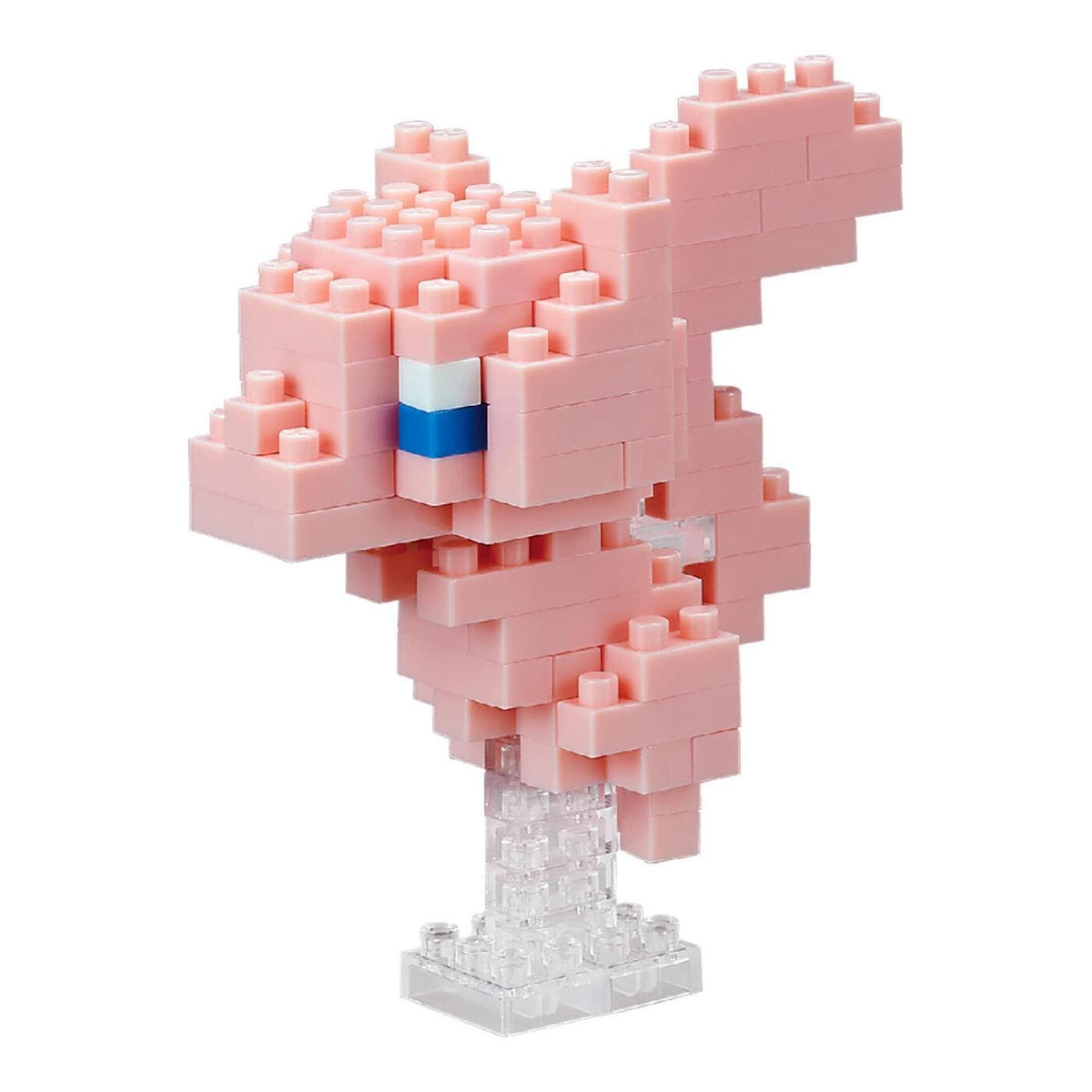 A pink, pixelated figurine made of small, square-shaped blocks, resembling a pixelated character or design.