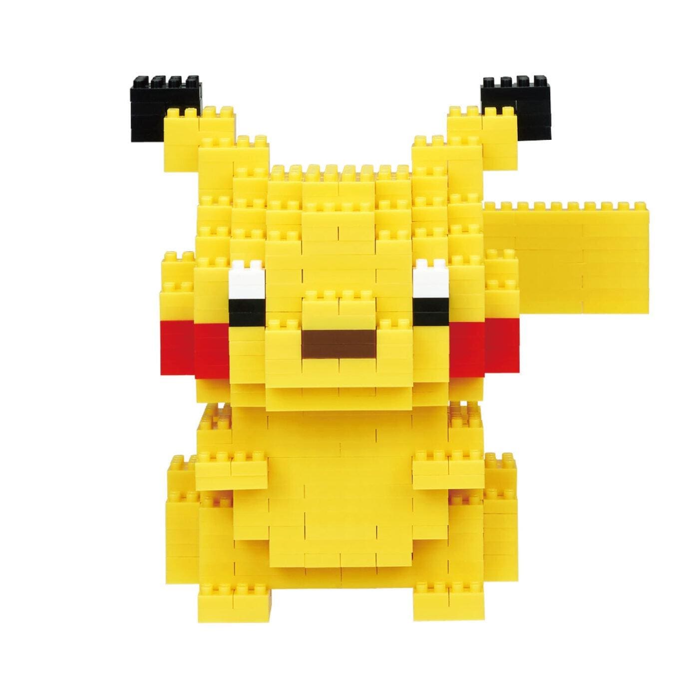 A pixelated image of a yellow Pokemon character, resembling Pikachu, composed of small yellow and black blocks.