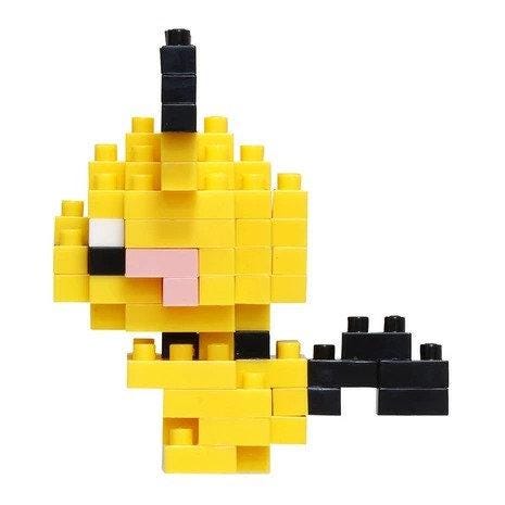 A yellow and black pixelated character made up of numerous small blocks.