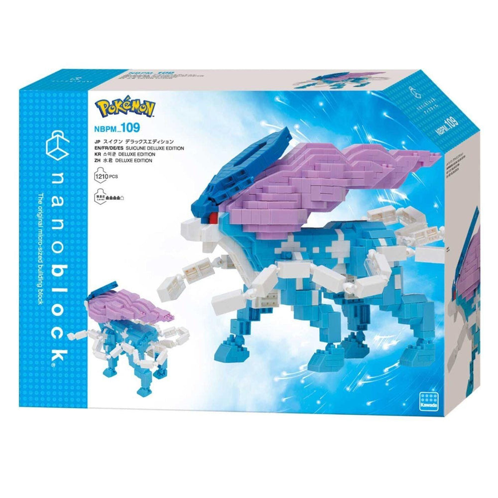 a Pokemon-themed building block set called "Pokemon" from the NPB series. The set includes a large blue and white Pokemon character and a smaller blue and white Pokemon character. The packaging is predominantly blue and white, with the Pokemon characters prominently displayed.