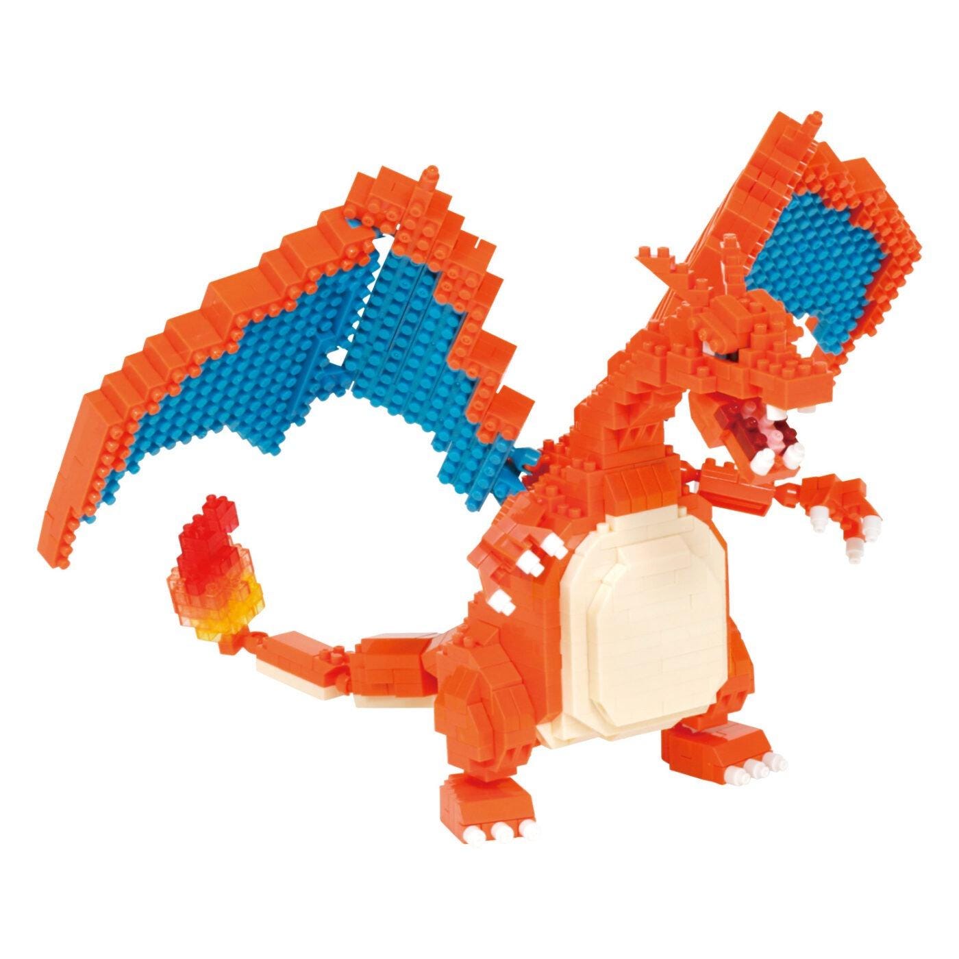 A colorful, detailed LEGO model of a dragon-like creature with orange and blue accents.