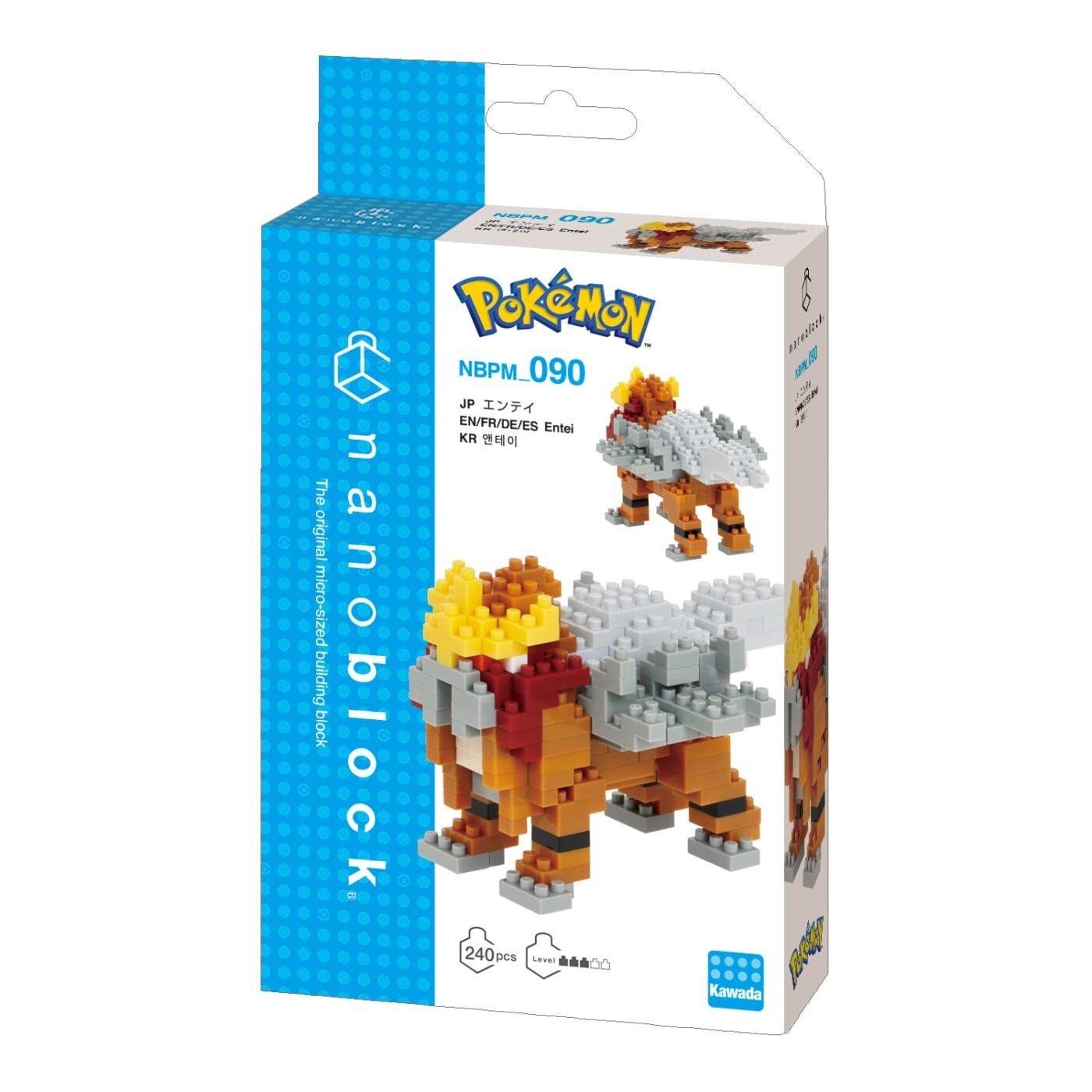 a Pokemon-themed packaging for a Nanoblock set. The packaging includes a box with the Pokemon logo and a picture of a Pokemon character.