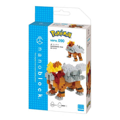 a Pokemon-themed packaging for a Nanoblock set. The packaging includes a box with the Pokemon logo and a picture of a Pokemon character.