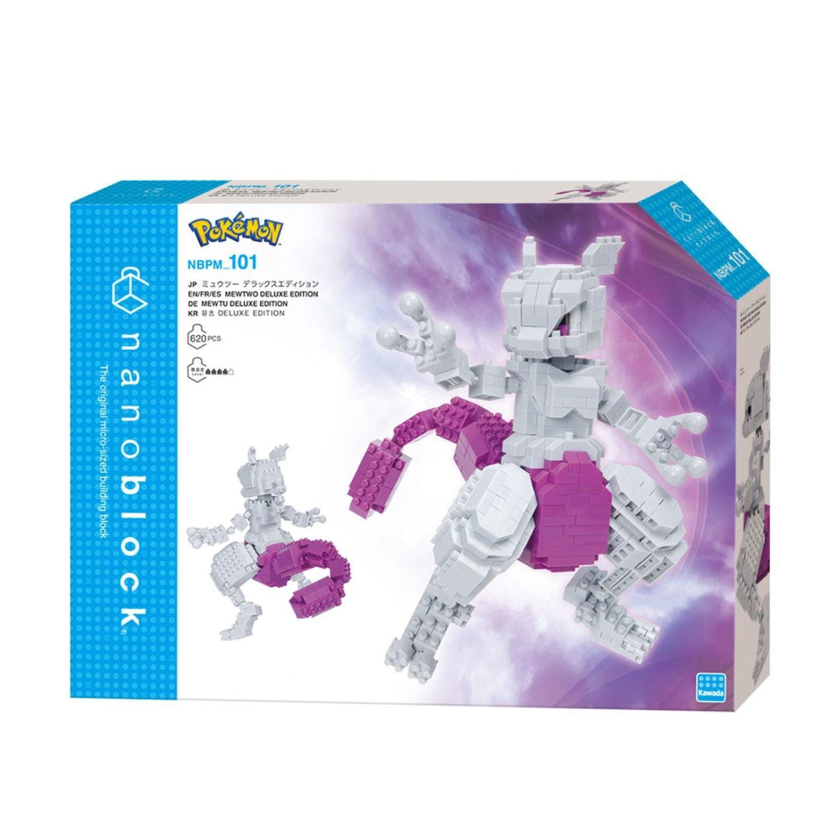 Pokemon DIY nano building blocks kit box with white and purple Mewtwo model