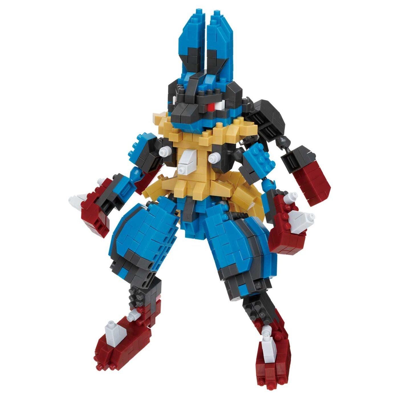 A colorful and intricate LEGO figure of a robot or monster, composed of various LEGO bricks in different colors and shapes.