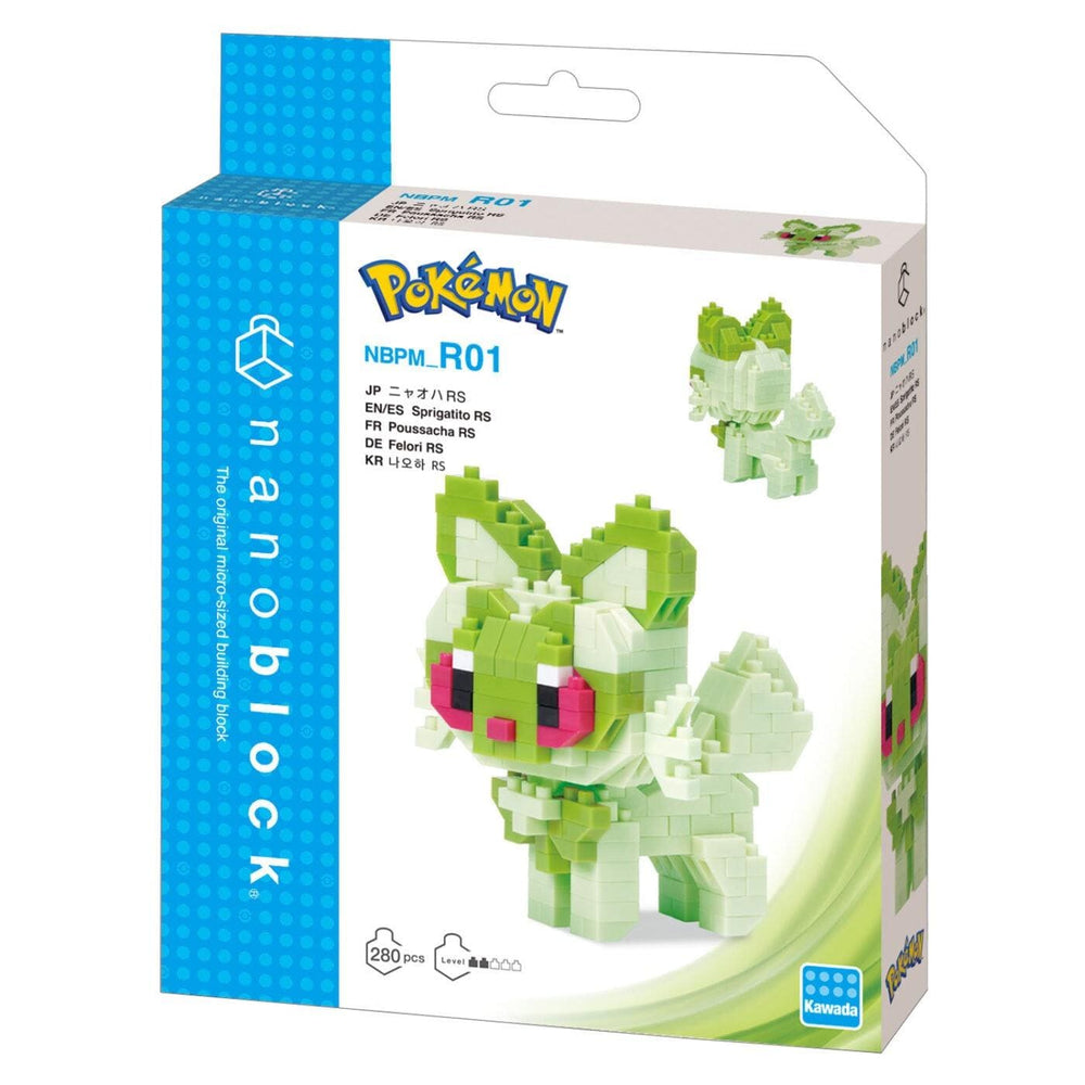 a Pokemon-themed packaging for a product called the "Pokemon" microblock. The packaging is predominantly blue and white, with a green and white color scheme. The packaging includes a picture of a Pokemon character, likely a Pokémon, and some text providing information about the product.