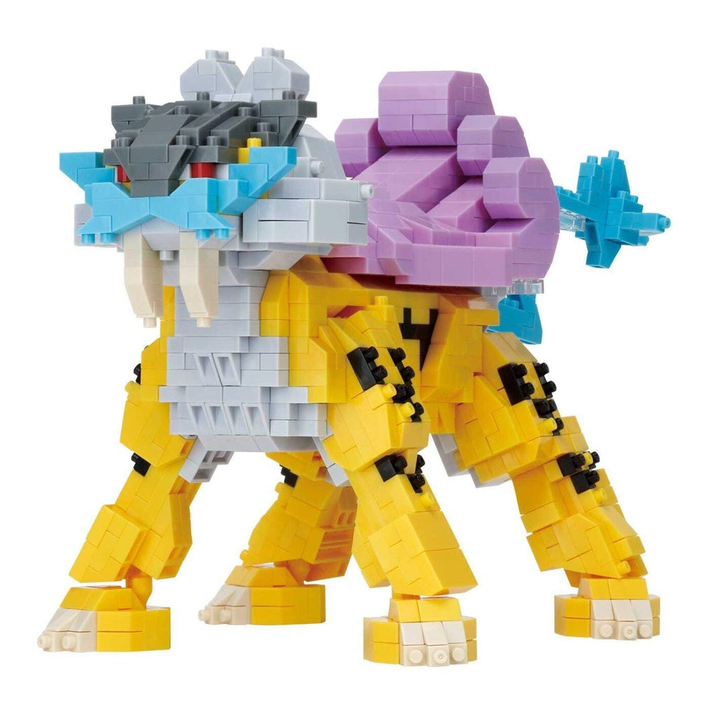 A colorful and intricate LEGO figure resembling a dinosaur or monster, composed of numerous small bricks in various colors and shapes.
