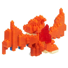 a toy made of orange and red building blocks, resembling a dragon or a fire-breathing creature.