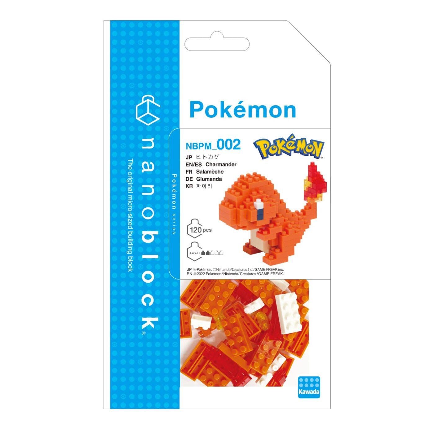 The image is a packaging for a Pokemon-themed microblock set, featuring a pixelated image of a Pikachu character and various other Pokemon-related elements.