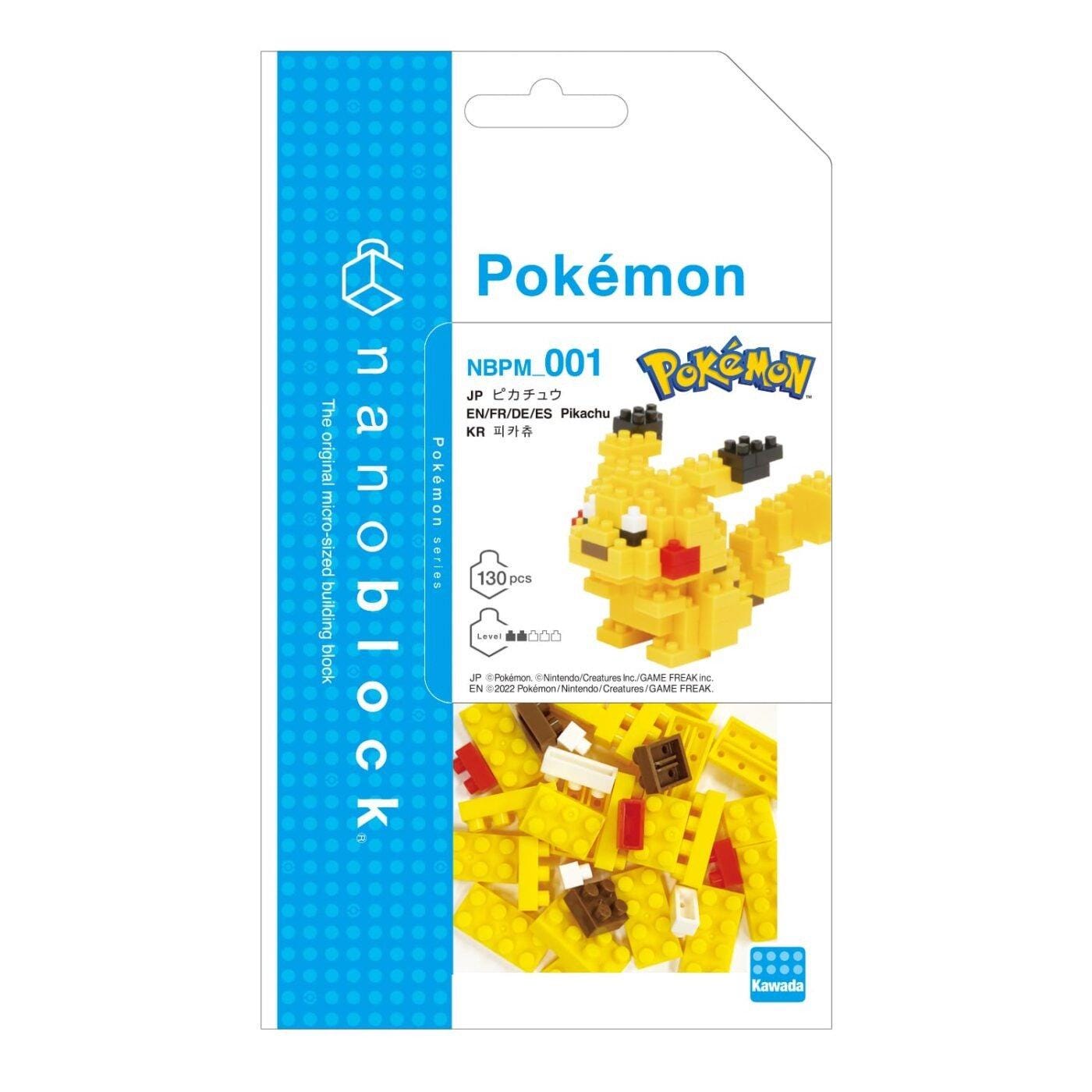 The image is a packaging for a Pokemon-themed microblock set, featuring a yellow Pokemon character and various pieces of the set.