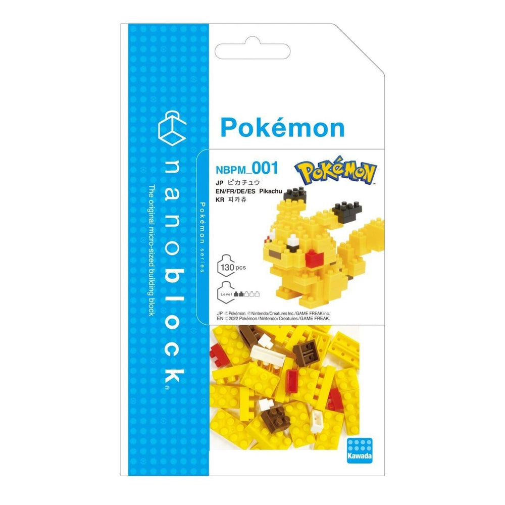 The image is a packaging for a Pokemon-themed microblock set, featuring a yellow Pokemon character and various pieces of the set.