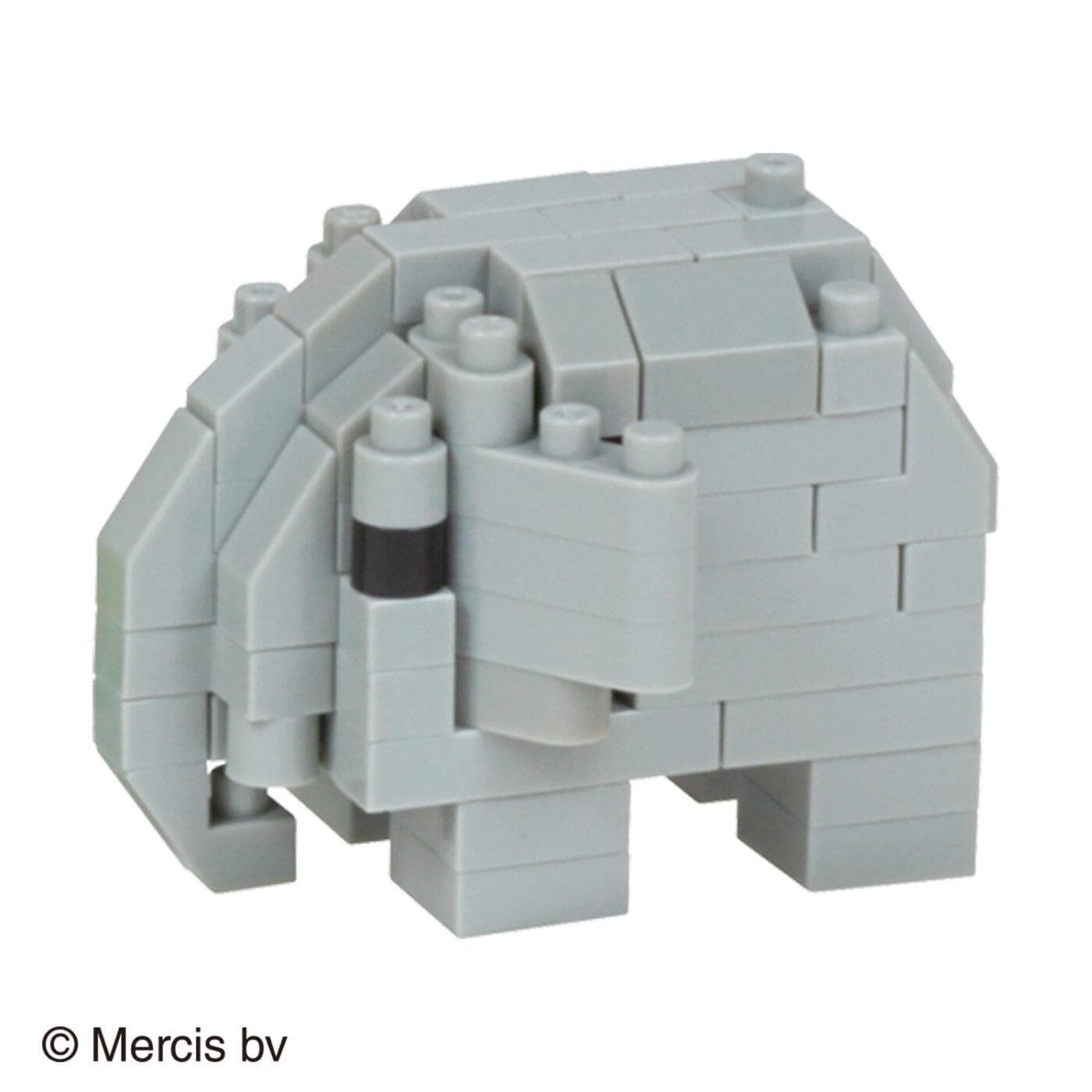 A gray elephant-shaped Lego block made up of various gray Lego bricks.