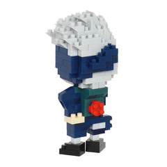A 3D model of a character made of small building blocks in various colors, including blue, white, and red.