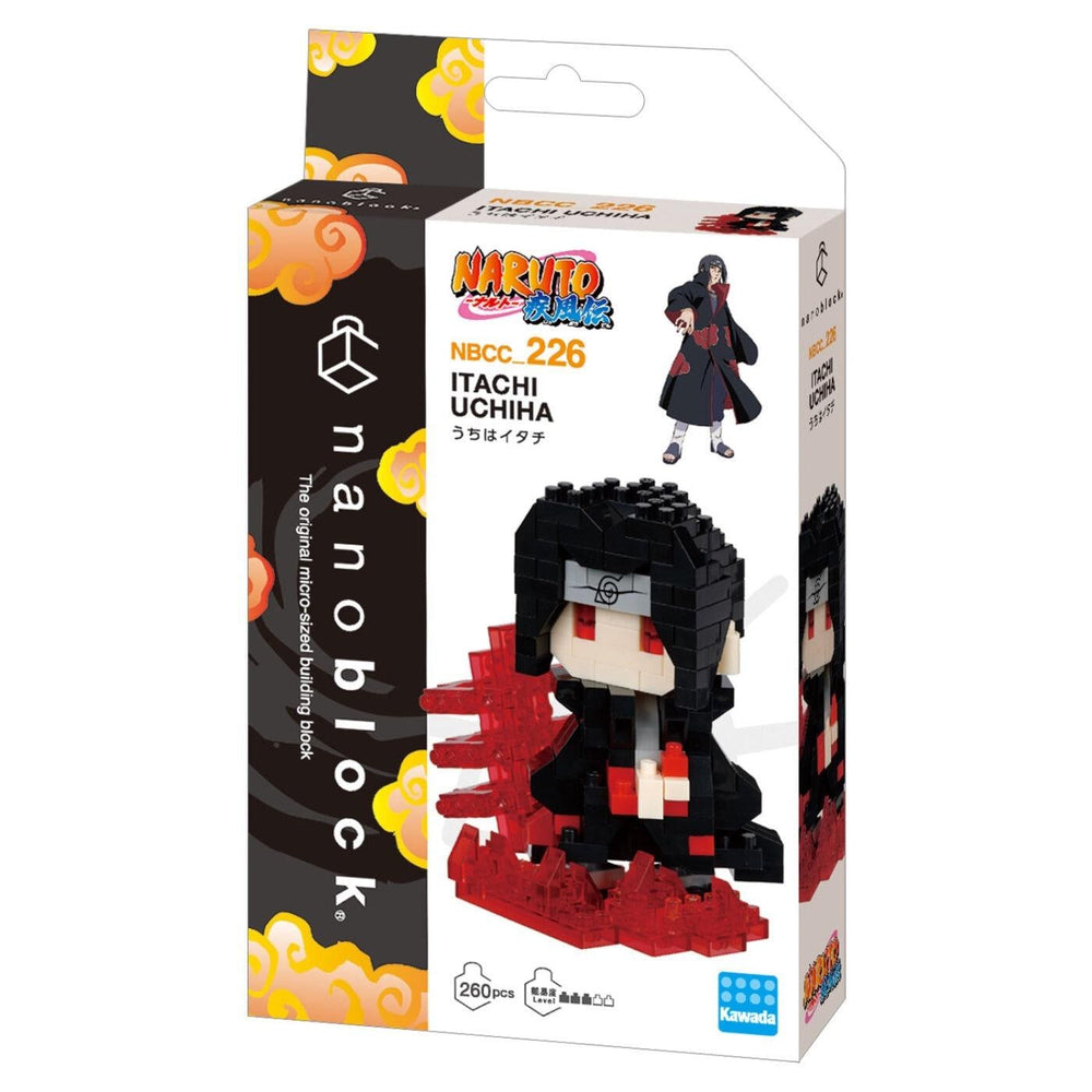 a box containing a miniature figurine of a character from the popular animated series " Naruto". The box is predominantly black and white, with the character's image prominently displayed. The packaging also includes additional text and logos related to the product.