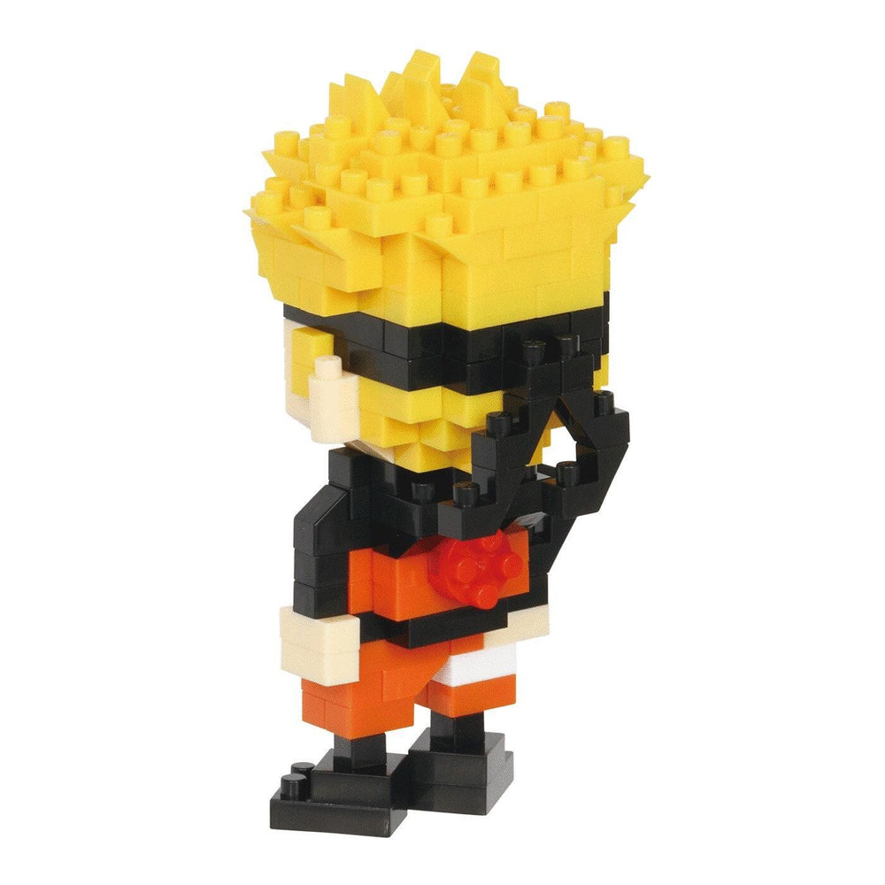 A colorful, 3D-style toy figure resembling a character from a video game or animated series, made up of small, colorful building blocks.