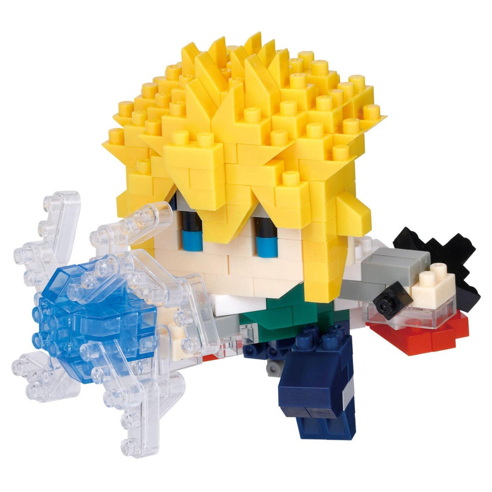 A toy figure made of colorful building blocks, resembling a character or a doll.