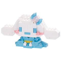 A toy made of white and blue building blocks, resembling a small animal or character.