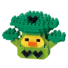 A green and yellow Lego figure made up of various Lego bricks.