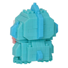 A blue and pink toy made of small, interlocking blocks.