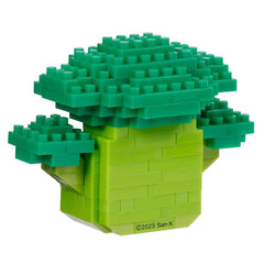 A green Lego cactus-shaped toy made up of numerous small green Lego bricks.