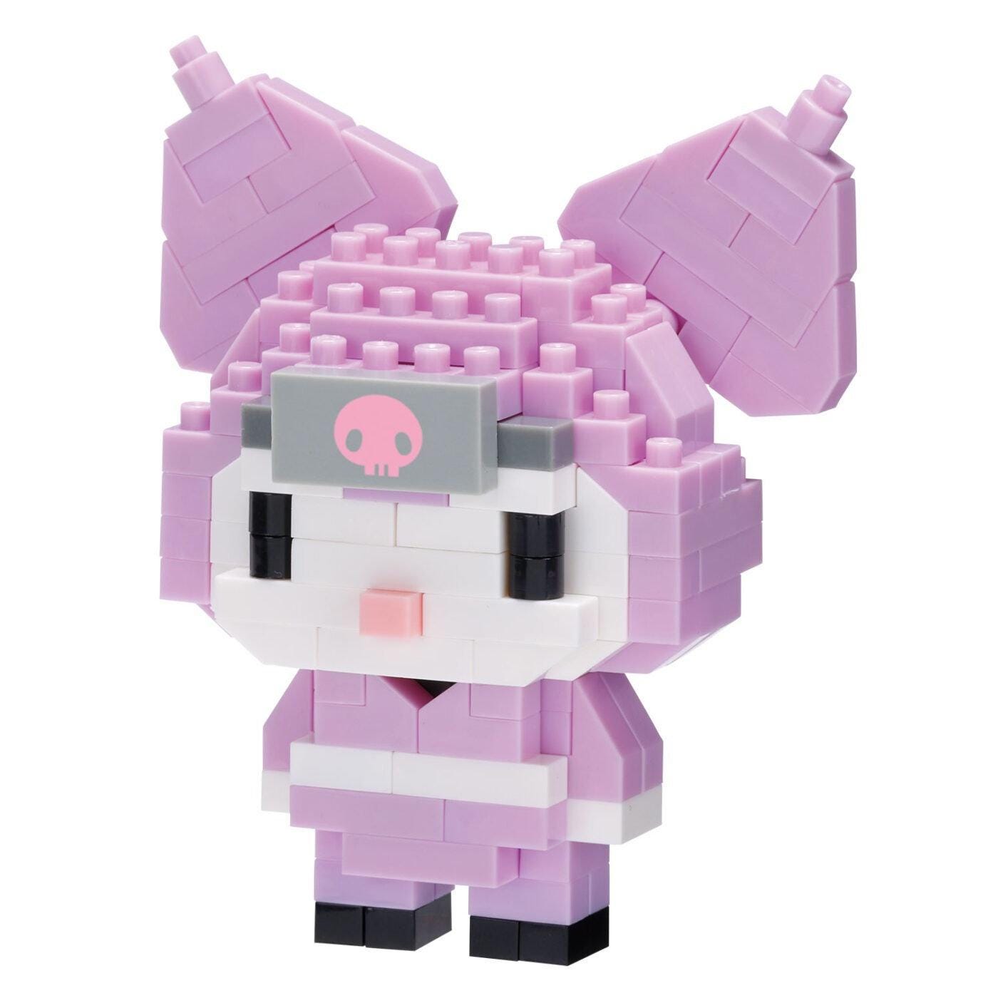 A pink pixelated character resembling a cartoon or anime-style character, composed of small pink and white blocks.
