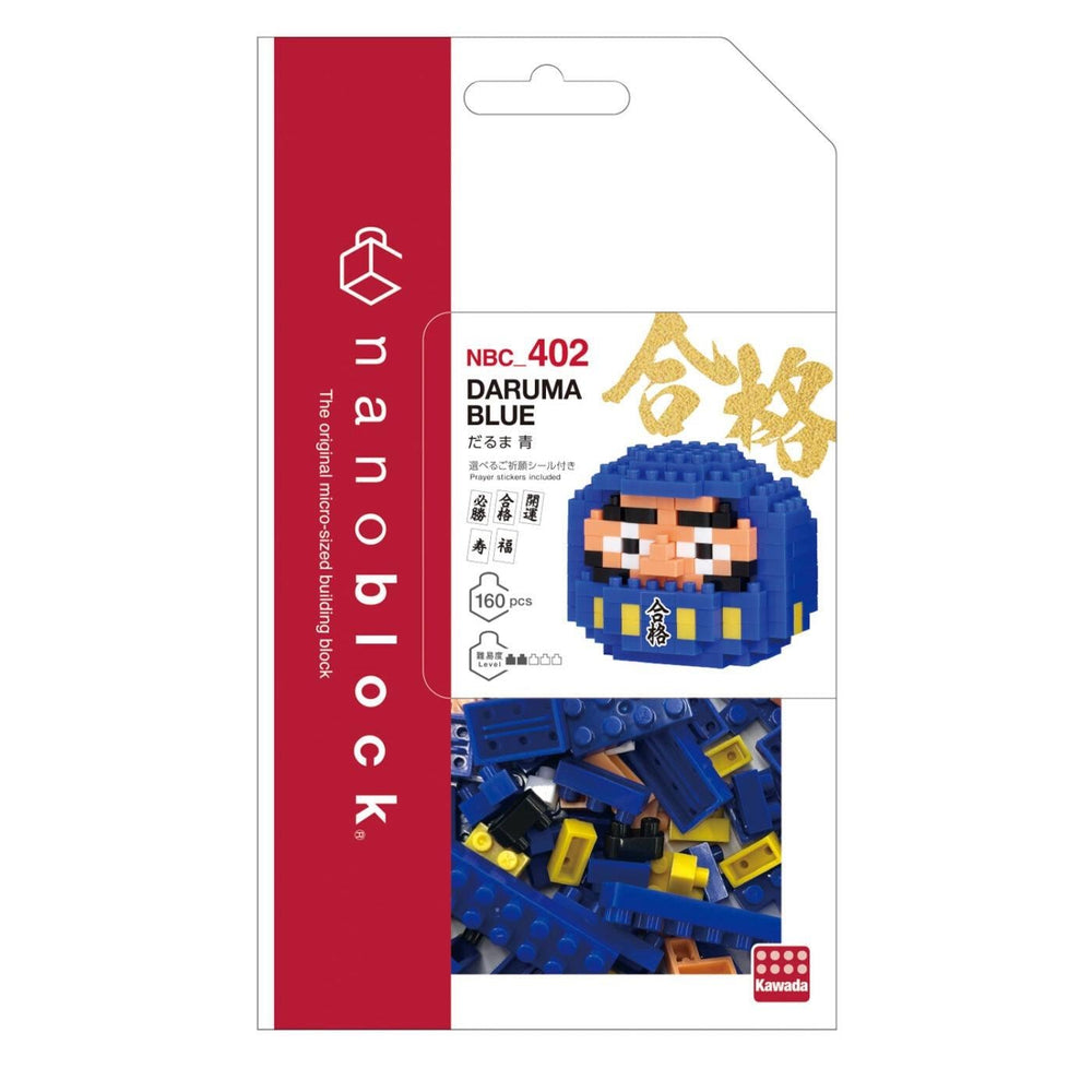 The image is a packaging for a product called "NPC 402 DARUMA BLUE". The packaging is predominantly red and white, with the product name and a picture of the product.