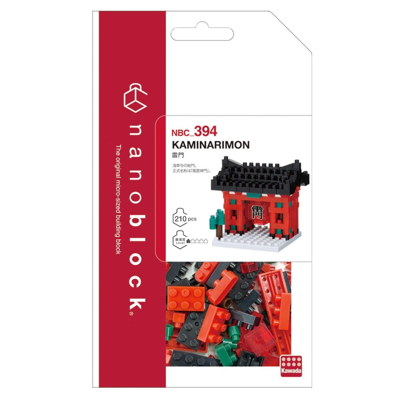 The image is a packaging for a building block set called "Kaminarimon" by NBC. The packaging features a red and white color scheme with the product name prominently displayed.