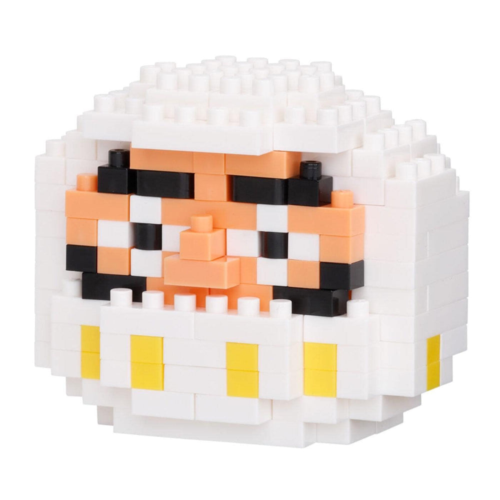 A white and yellow pixelated face made up of numerous small blocks.