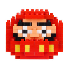 A red and yellow pixelated character composed of numerous small red and yellow blocks, creating a playful and colorful design.