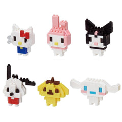 six different pixel art characters, including Hello Kitty, a pink bunny, a black cat, a yellow dog, a white cat, and a yellow dog.