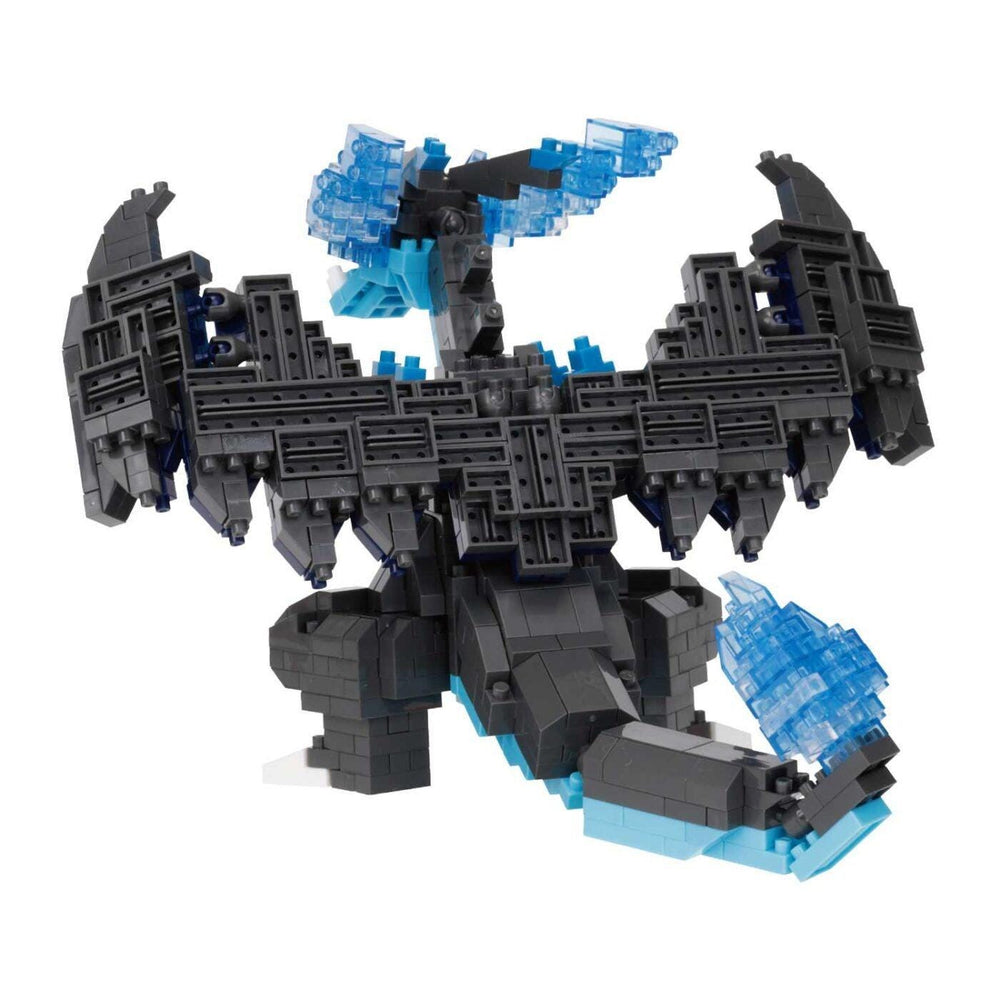 A black and blue LEGO dragon-like creature made up of various LEGO bricks.