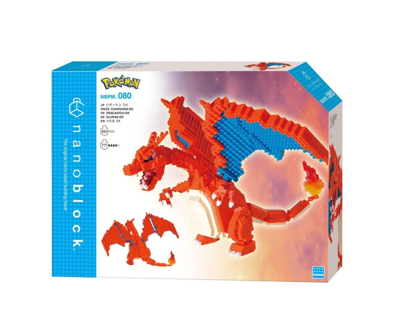 The image is a box containing a Pokemon-themed building block set, specifically the Nephew 080. The box features a large, detailed image of the Nephew 080, a popular character from the Pokémon franchise. The box is predominantly blue and white, with the Pokemon logo prominently displayed.