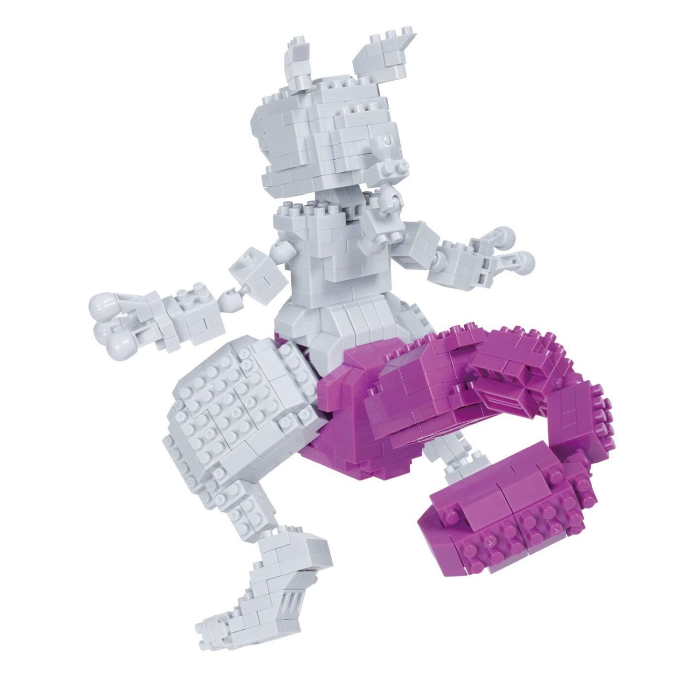 A 3D model of a LEGO figure in a purple color, composed of numerous small LEGO bricks.