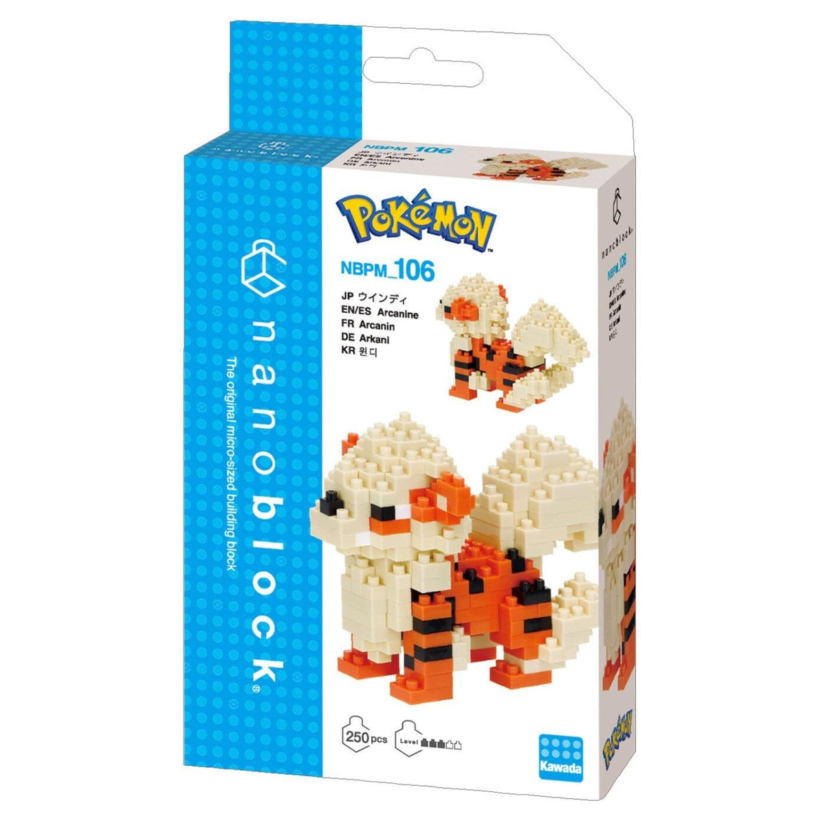 Nano building blocks kit box featuring Arcanine character