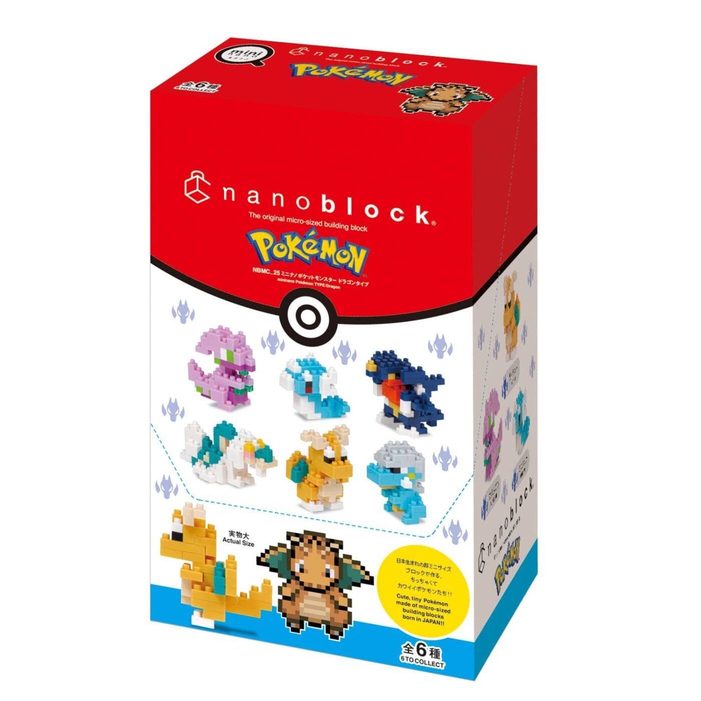 The image is a box containing a collection of Pokemon characters, including a Pikachu, Charizard, and Eevee, as well as a pixel art style of the characters.