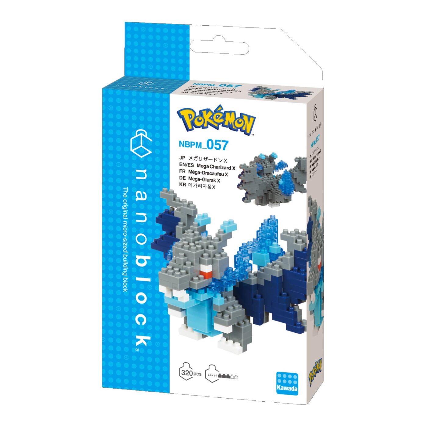 The image is a packaging box for a Pokemon-themed building block set called "NPM-057". The box features a blue and white color scheme with the Pokemon logo prominently displayed.